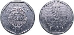 Costa Rica Second Republic 1983 5 Colones Stainless steel casa da moeda do Brasil (24000000) 7.25g XF KM 214 Schön 78 Schön 7...