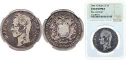 Venezuela 1886 5 Bolívares Silver (.900) Philadelphia Mint (470000) 25g NGC GOOD Y 24 KM 24