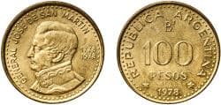 Argentina Federal Republic 1978 BAˢ 100 Pesos (José de San Martín) Aluminium bronze (Cu 92 Al 8) Buenos Aires Mint (113826499...