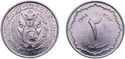 Algeria AH 1383 (1964) 2 Centimes Aluminium (95% Aluminium, 5% Magnesium and other metals) (50000000) 0.63g UNC KM 95 Schön ...
