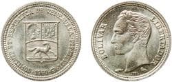 Venezuela 1960 25 Céntimos Silver (.835) Paris Mint (48000000) 1.21g UNC Y 35a Schön 43 NCV mv25cts-ab