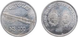 Uruguay Oriental Republic of Uruguay 1981 So 100 Nuevos Pesos (Binational dam construction) Silver (.900) (25000) 12.11g UNC ...
