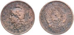 Argentina Federal Republic 1889 2 Centavos Bronze (2391000) 9.36g VF Corrossion KM 33
