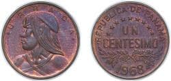 Panama Republic 1968 1 Centésimo (Bronze/Brass) Bronze (43193) 3.15g UNC KM 22 Schön 22