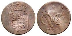 Netherland East Indies, VOC coinage, West Friesland, copper duits 1791/90. 1 overstruck to 0 RARE