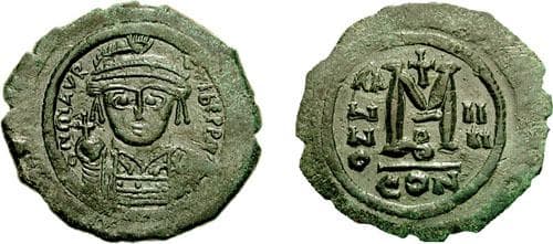 SB 494 Maurice Tiberius, 582-602 AD, AE Follis
