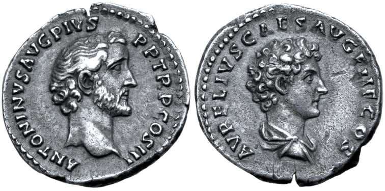 RIC 415c Antoninus Pius and Marcus Aurelius Denarius