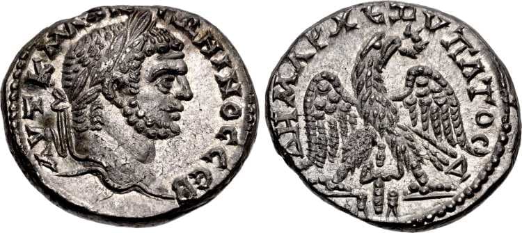 Ake-Ptolemais Prieur 1217 Caracalla, AR tetrdrachm of Ake-Ptolemais or Orthosia, Phoenicia