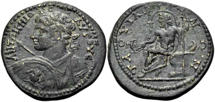 Tavium Nomos 13, 565 Caracalla AE28 of Tavium, Galatia