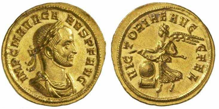 RIC 98 Carus AV aureus, Siscia mint