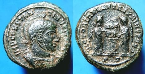Ticinum RIC VII 82,P Constantine I AE follis 318-319 AD