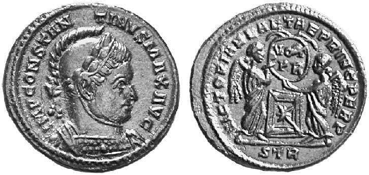 Trier RIC VII 216 (2), star Constantine AE follis of Trier