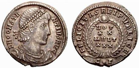 Constantinople RIC VIII 59 var, Γ Constantius II AR Siliqua, Constantinople