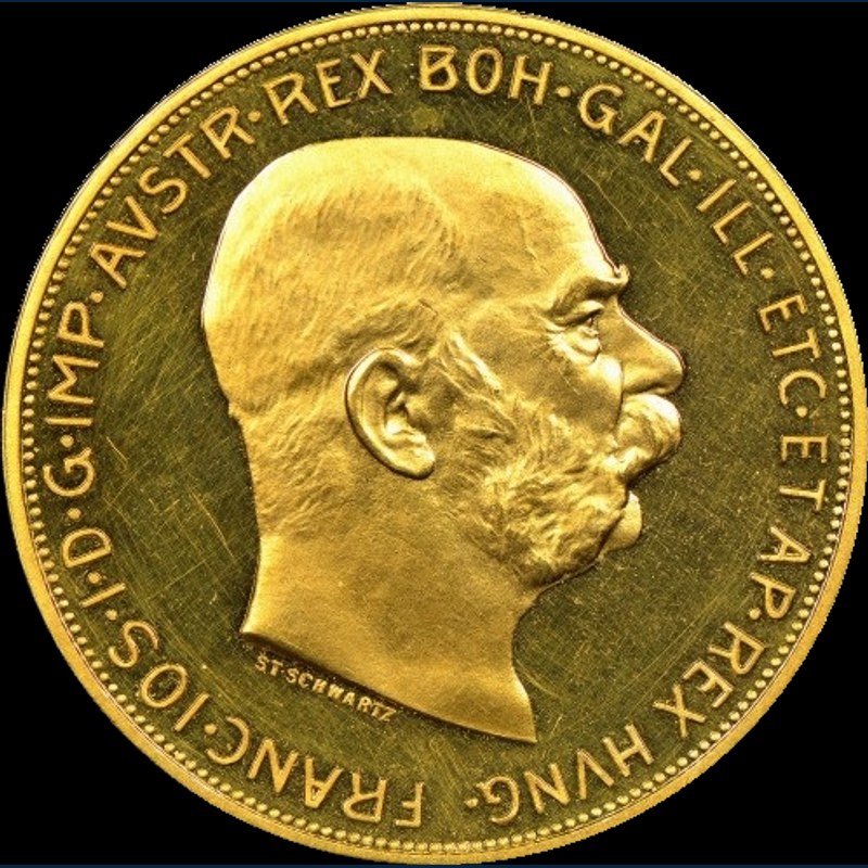 オーストリア100コロナ金貨「雲上の女神」1908-1915年 ルドルフ・マーシャル傑作 表面