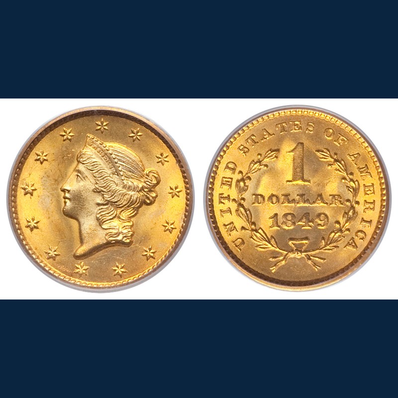リバティヘッド ダブルイーグル1849年初年版:ゴールドラッシュの歴史を刻む最高級金貨 表面