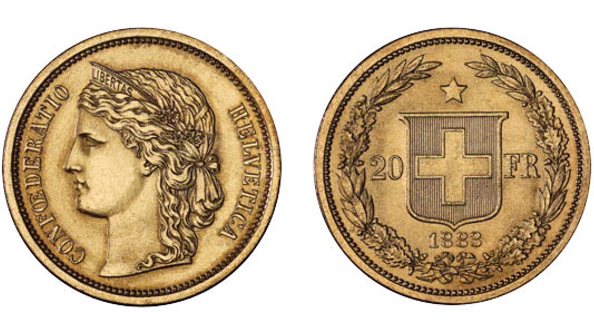 スイス ヘルヴェティア20フラン金貨 1883年｜永世中立国の傑作金貨の価値と真贋判定
